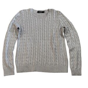 Lauren by Ralph Lauren Grey Silver Cable Knit Sweater Medium